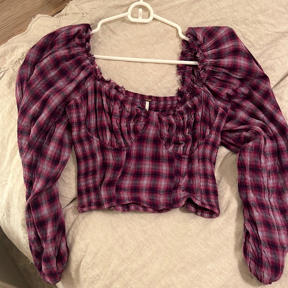 Free people plaid purple top